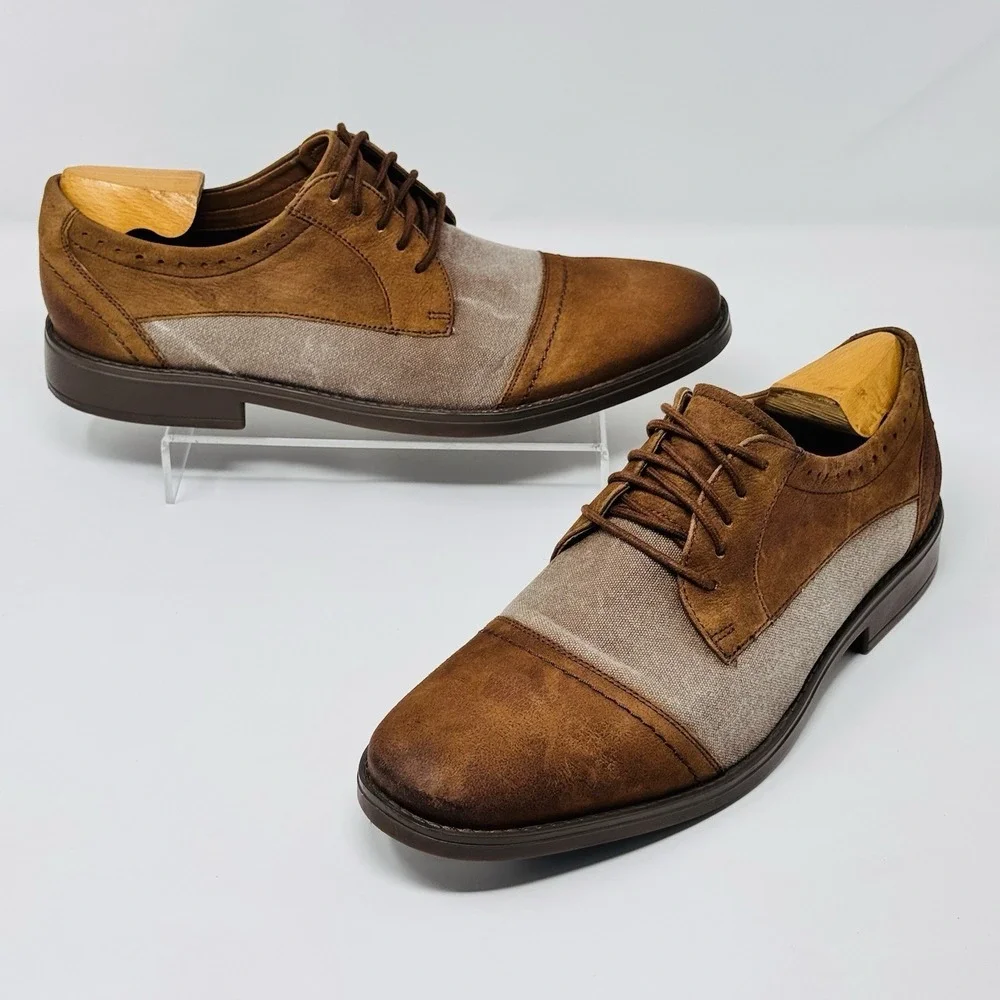 Clarks Collection Oxford Shoes Men 11.5M Brown Tan Cap Toe Cushion Soft Ortholit